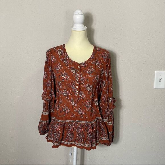 American Eagle Floral Boho Peasant Hi Lo Flowy Blouse Women's Size Small - Picture 13 of 16